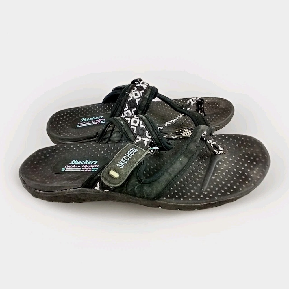 Skechers Outdoor Lifestyle Womens‎ 10 Black Thong Sandals Adjustable Strap 40738